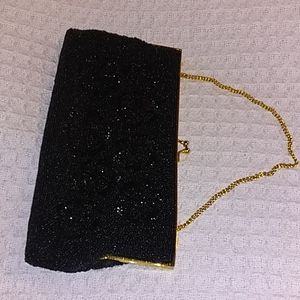 Black and Gold Vintage hand beaded clutch purse